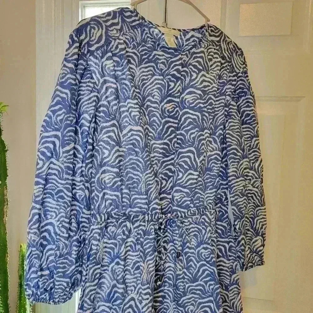 H&M Blue Linen Longsleeve Short Dress, Sz XS - Picture 3 of 10